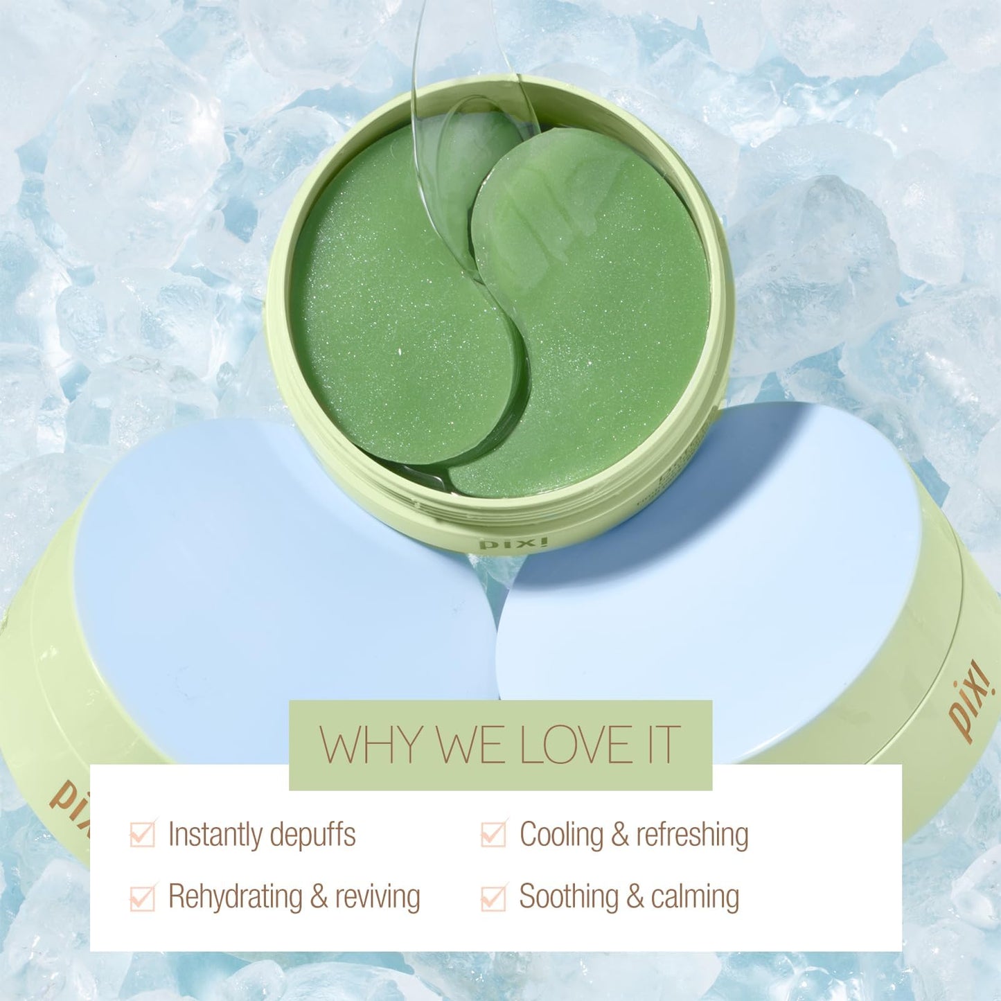 Pixi DetoxifEYE Hydrogel Under-Eye Patches, Cucumber, Hyaluronic Acid & Caffeine, Depuff & Brighten Eyes, 30 Pairs (60 Patches)