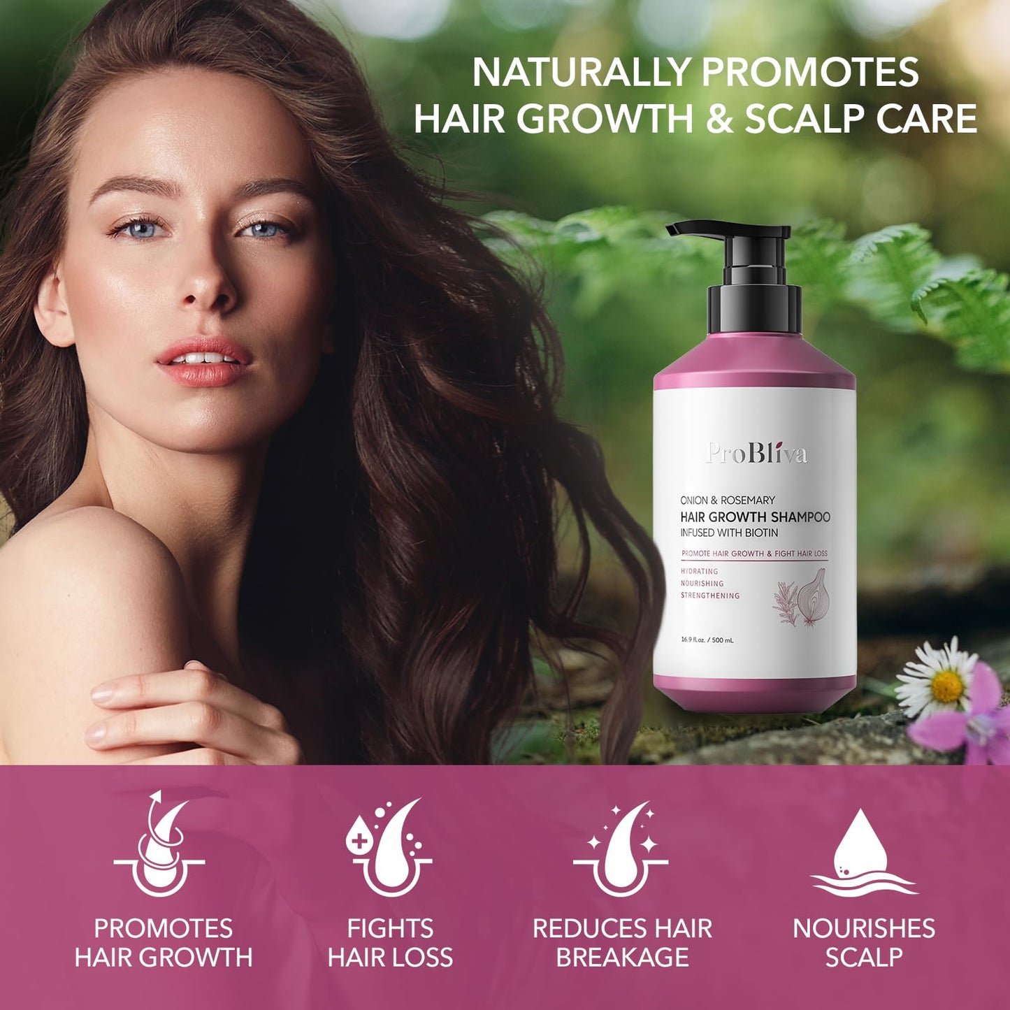 Onion & Rosemary Hair Growth Shampoo with Biotin – Strengthens Roots, Reduces Hair Loss & Thinning, Promotes Thicker, Healthier Hair (16.9 Fl Oz)