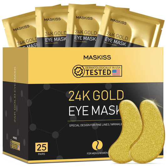 Maskiss 24K Gold Under Eye Patches (25 Pairs) – Collagen Eye Mask for Dark Circles, Puffy Eyes & Wrinkles, Hydrating Under Eye Skincare Treatment