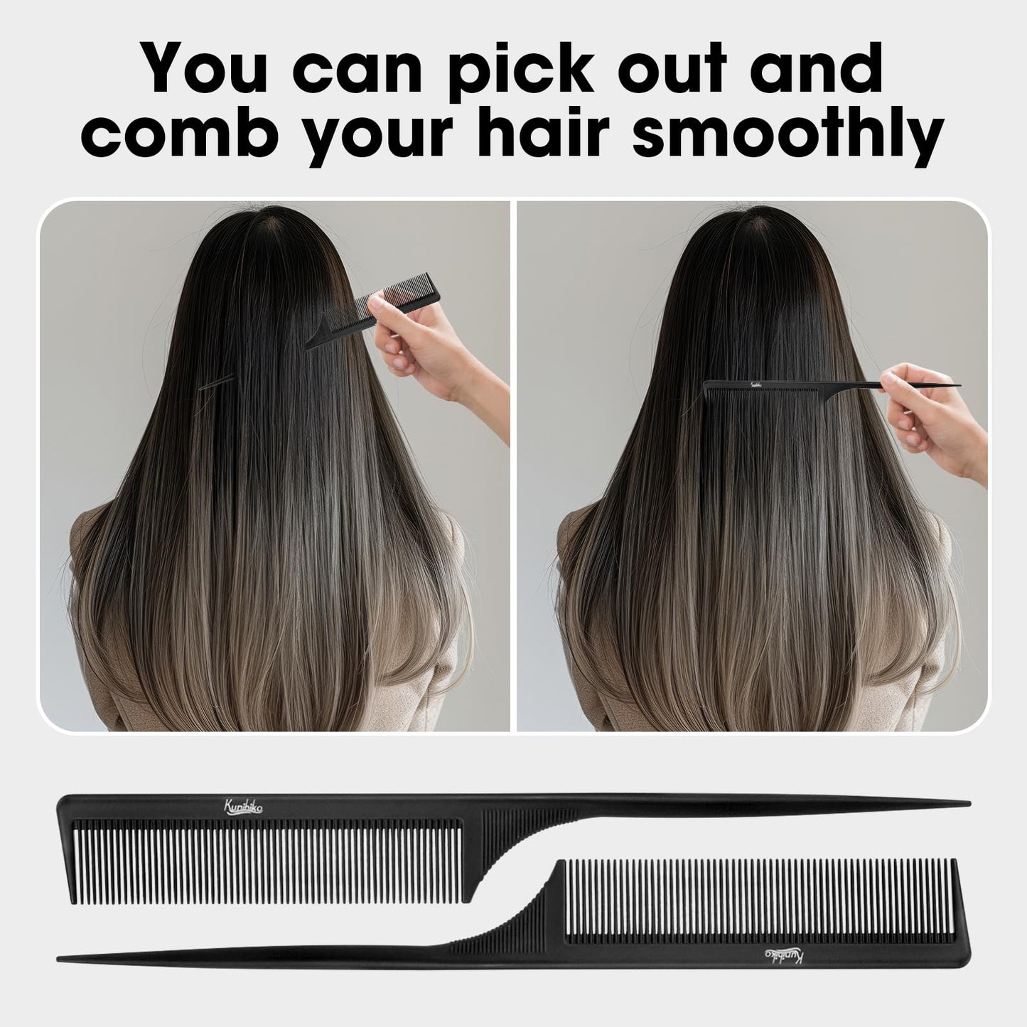 2Pcs Rat Tail Comb Parting Combs for Women, Fine Tooth Parting Tip Carbon Fiber Root Teasing Anti Static Hair Comb for Styling (Green,Black)