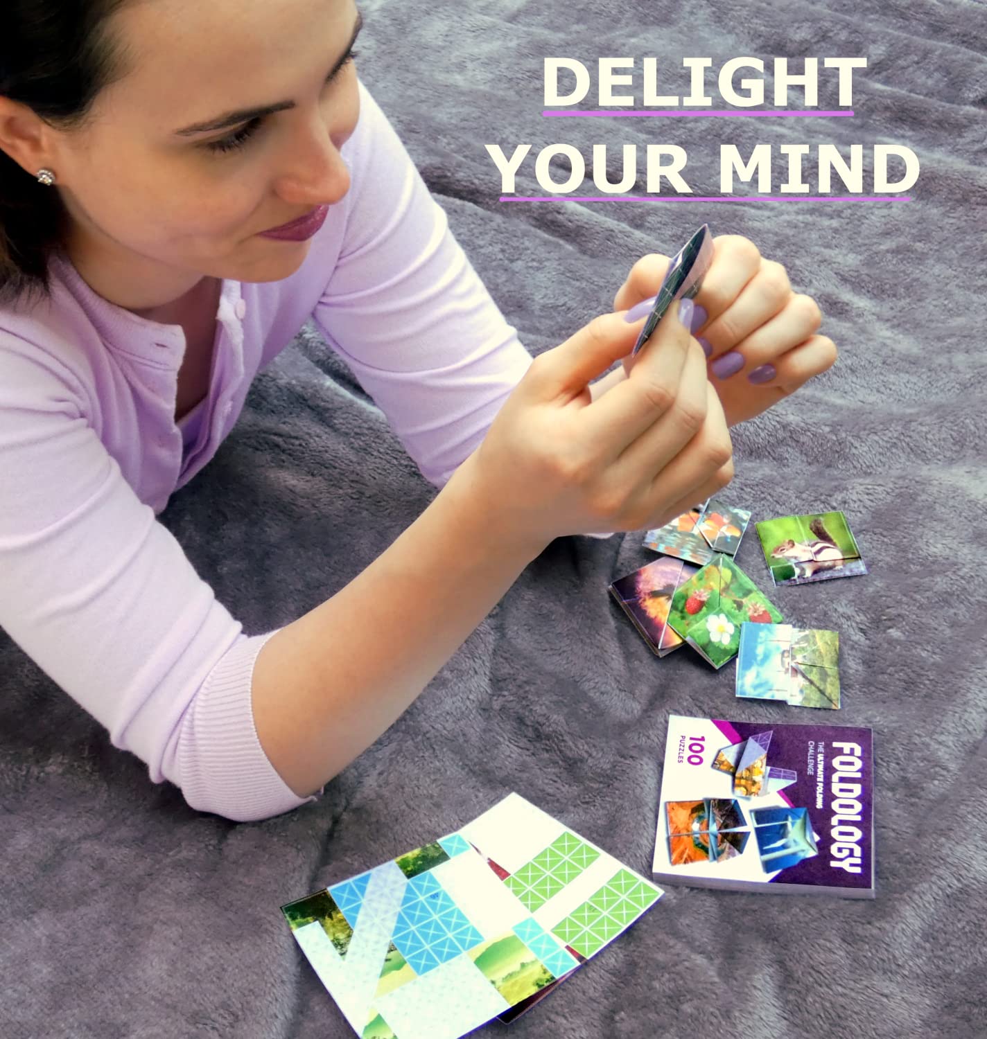 FOLDOLOGY Origami Puzzle Game – 100 Brain Teasers for Ages 10+, Hands-On STEM Toy, Travel Game & Gift, Fold the Paper to Complete the Picture