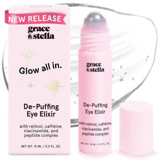 Grace & Stella Under Eye Brightener Roller - Travel Size Eye Serum with Retinol & Caffeine for Puffiness, Dark Circles & Wrinkles, Vegan 15ml