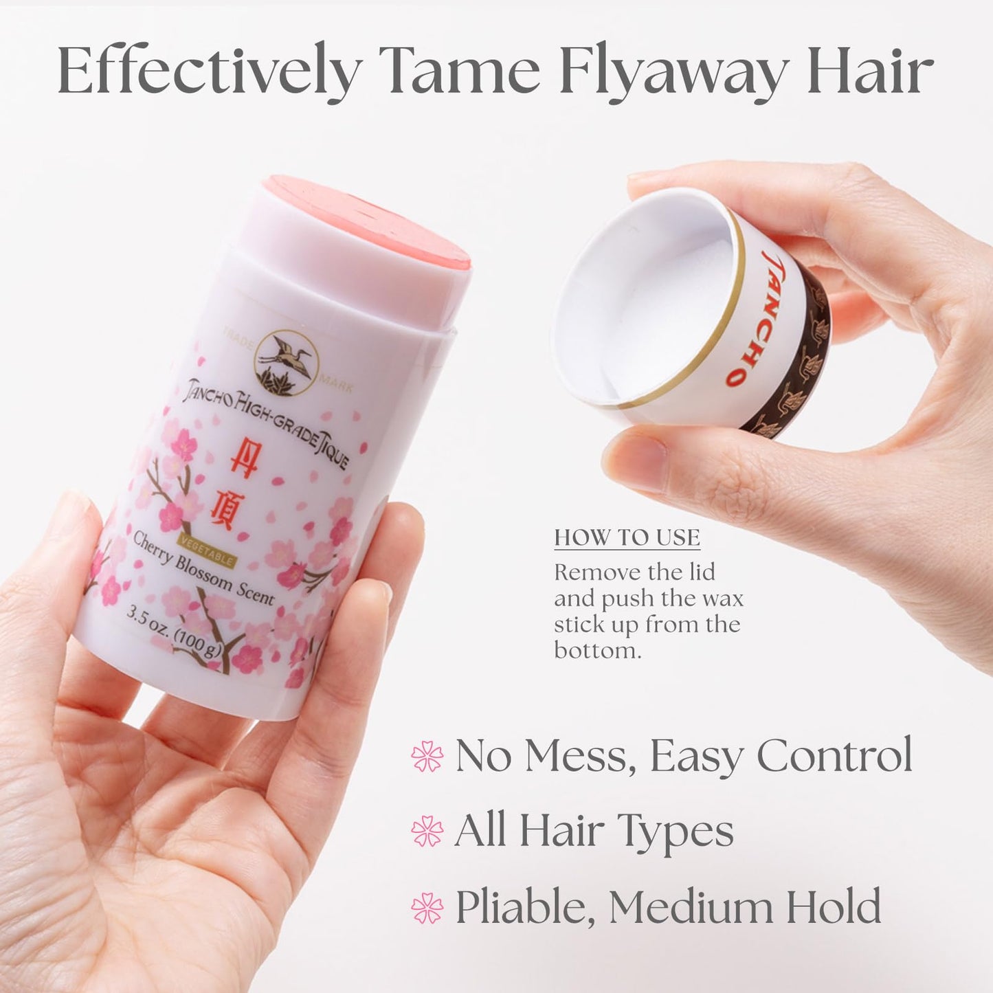 GATSBY Tancho Hair Styling Wax Stick 3.5oz | Japanese Cherry Blossom Scent | Plant-Based Pomade for All Hair Types | Mandom Japan Special Edition