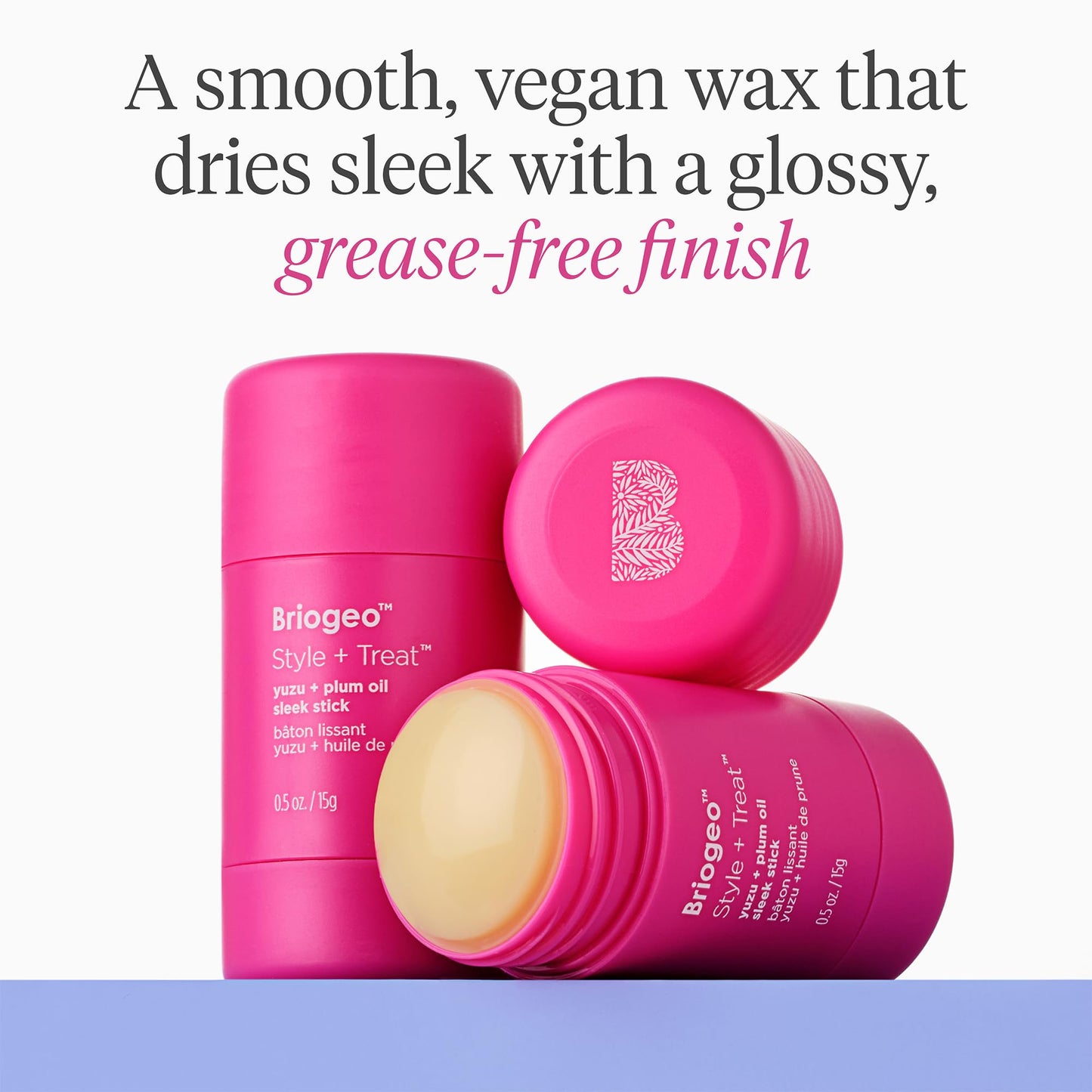 Briogeo Style + Treat Yuzu & Plum Oil Sleek Stick – Vegan Wax Hair Stick for Flyaways, Non-Greasy, Travel-Friendly Styling for All Hair Types, 0.5 oz