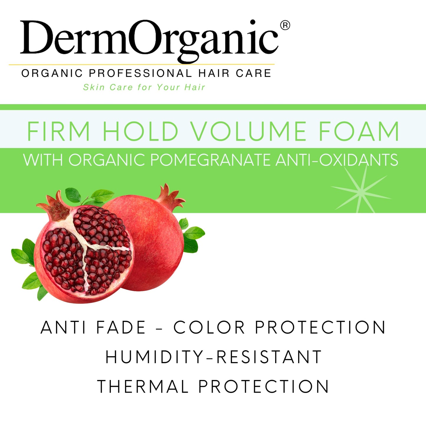 DermOrganic Volume Foam Mousse Firm Hold - Root Lift, Curl Support, Thicker Hairstyles, Alcohol-Free, 5.1 oz