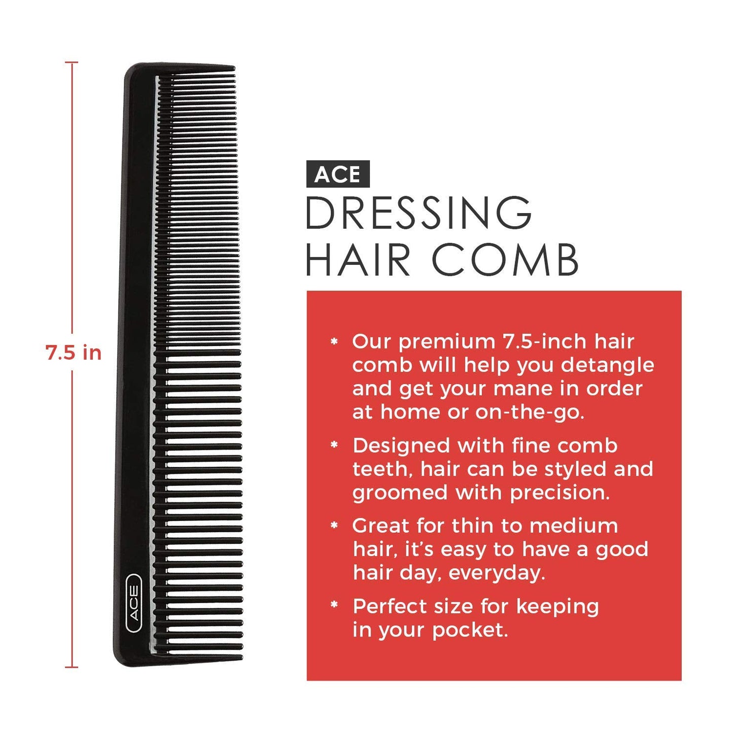 GOODY Hair Ace Dressing Hair Comb, 7.5 Inch, Black, 1 Count