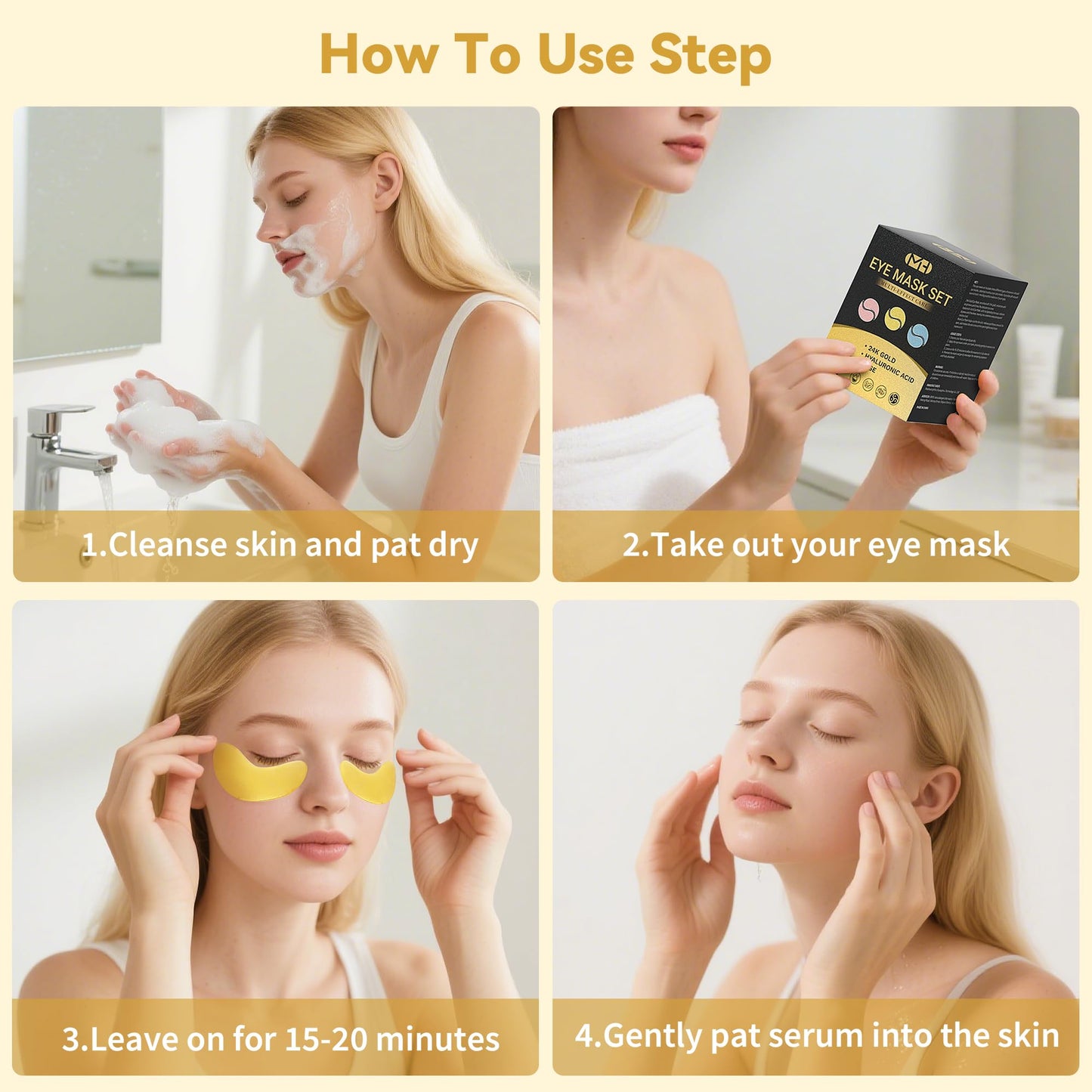 Under Eye Patches 30 Pairs – 24K Gold, Hyaluronic Acid & Rose Eye Mask for Dark Circles, Puffy Eyes, Wrinkles, Under Eye Care Gift