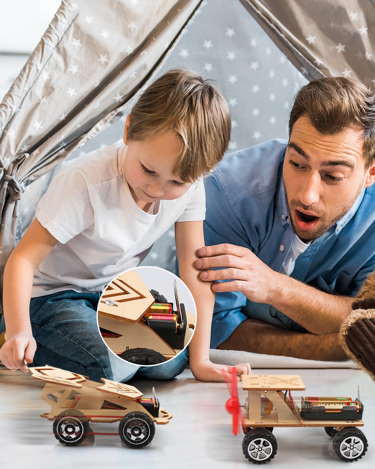 Poraxy 5-in-1 STEM Kit for Kids 8-13 – Science, Model Cars, 3D Wooden Puzzles & Crafts – Educational STEM Toys & Birthday Gifts