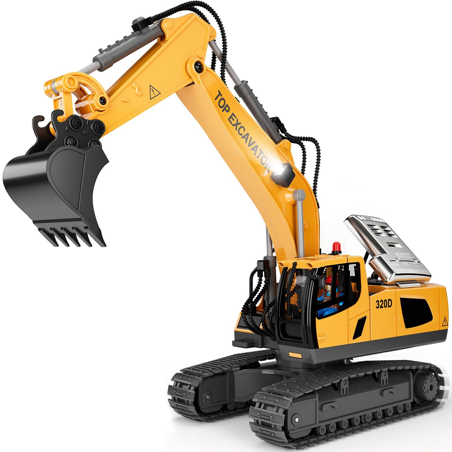 Remote Control Excavator Toy for Kids – 2×1200mAh RC Truck with Metal Shovel, Lights, 11CH, 120+ Min Play, Ages 3-12, Birthday & Christmas Gift