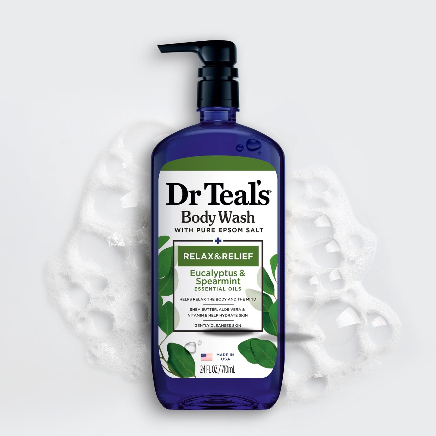 Dr Teal's Body Wash with Pure Epsom Salt, Relax & Relief with Eucalyptus & Spearmint, 24 fl oz (Pack of 2)