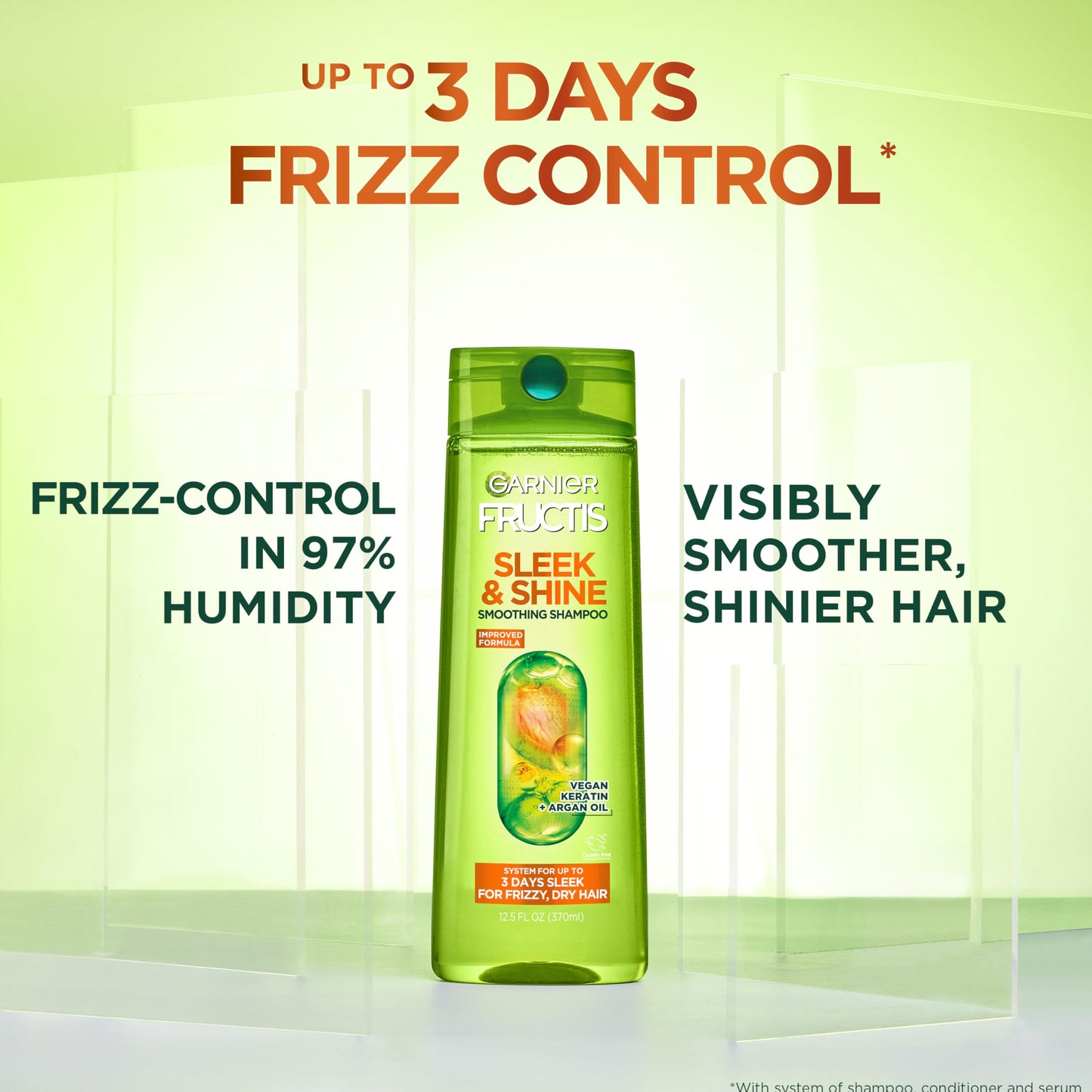 Garnier Fructis Sleek & Shine Shampoo & Conditioner Set | Plant Keratin + Argan Oil for Frizzy, Dry Hair | 2 Items, 1 Kit, 22 & 21 Fl Oz
