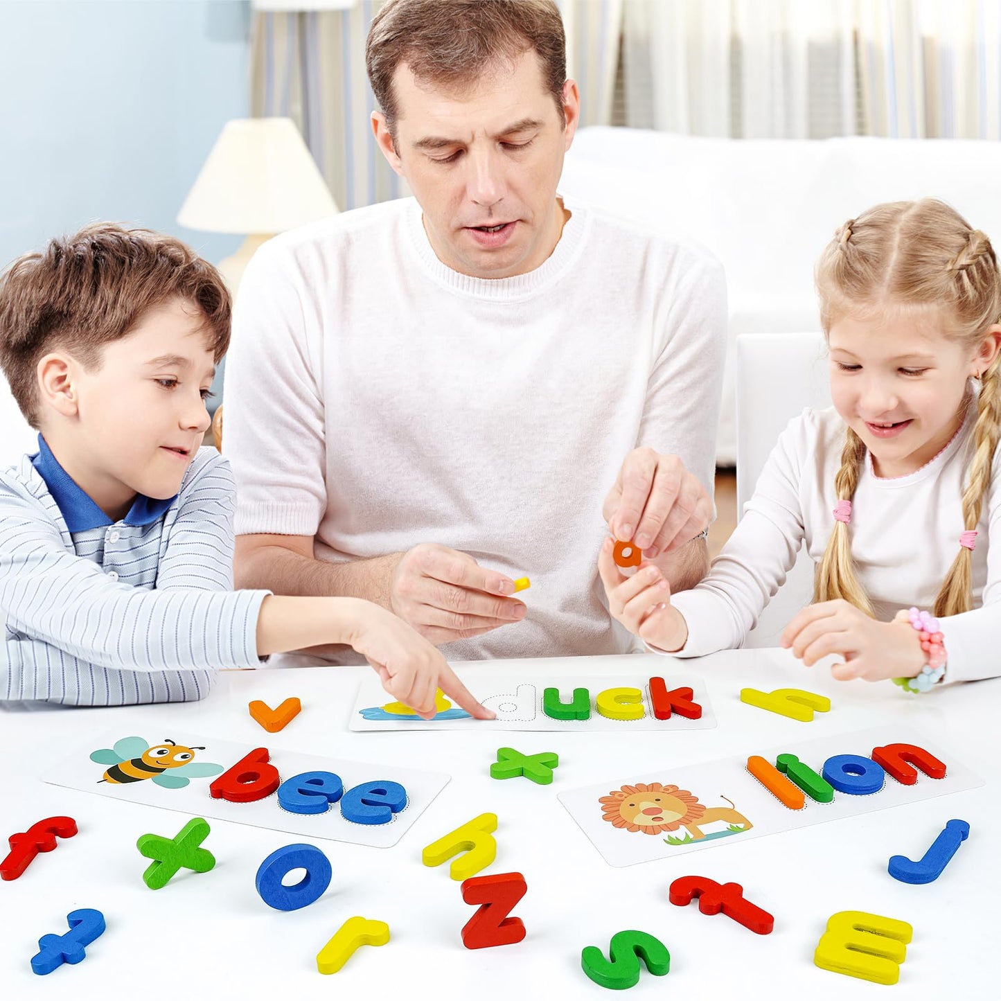 BEESTECH Wooden Alphabet Learning Toy for Toddlers – ABC Puzzle Flash Cards & Letter Matching Game for Kids Ages 2-5, Preschool Educational Toy