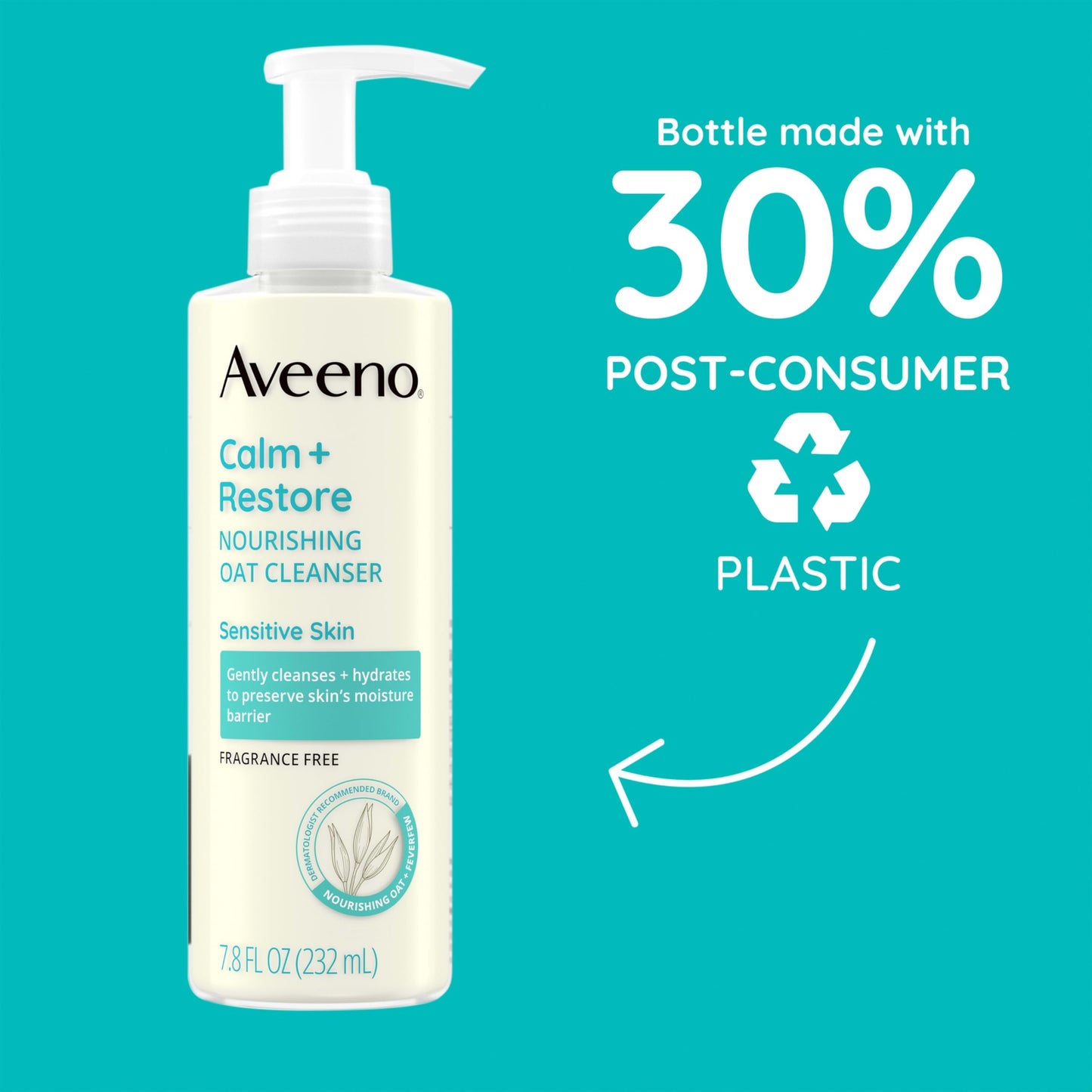 Aveeno Calm + Restore Gentle Milky Facial Cleanser for Sensitive Skin, Hydrating & Hypoallergenic with Oat & Feverfew, 7.8 fl oz