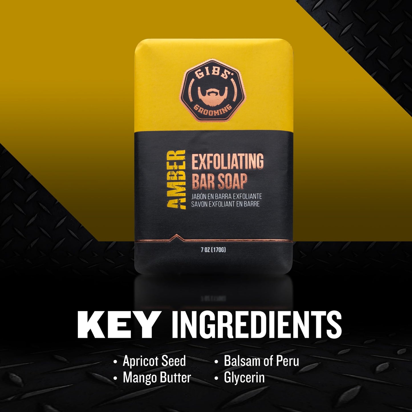 GIBS Amber, Exfoliating, Long-Lasting, Woodsy, 7oz Bar Soap