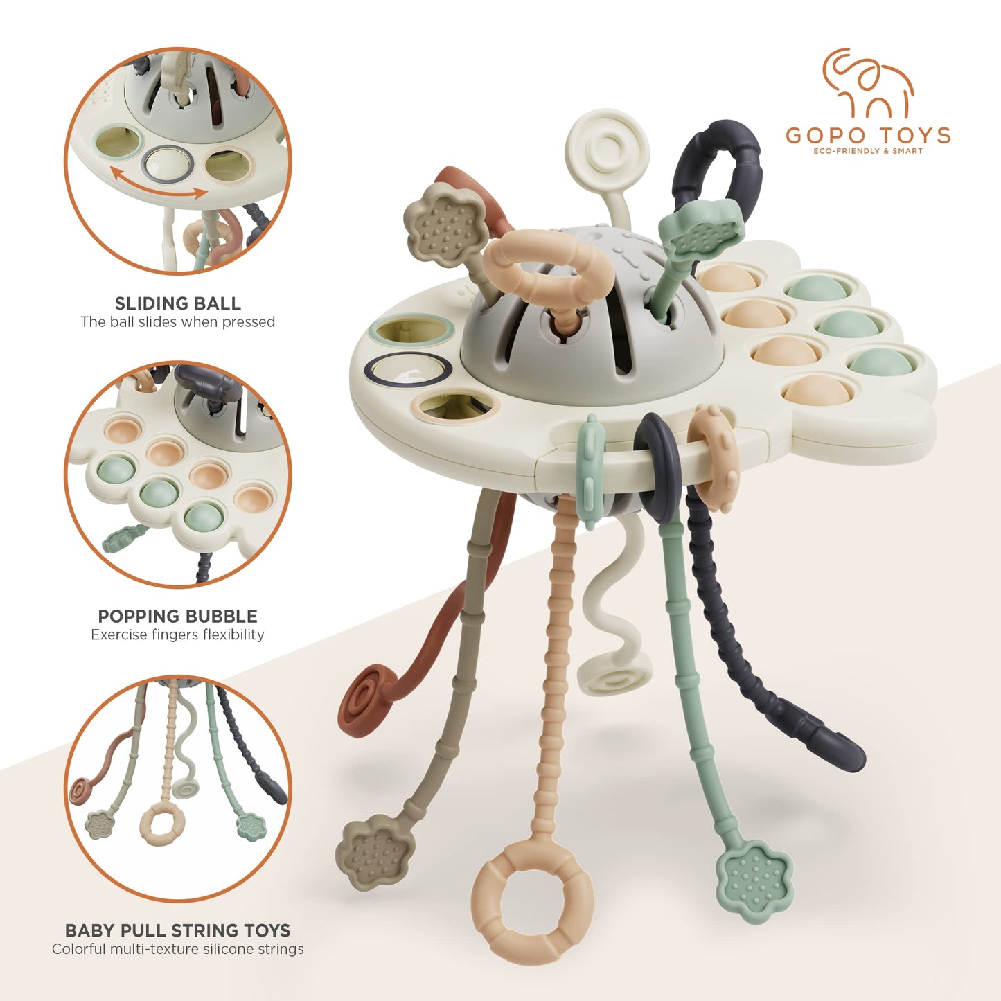 GOPO TOYS Baby Airplane Toy – Montessori Silicone Pull String Fidget for Toddlers 18M+ – Teething & Sensory Travel Toy for Car, Plane & Stroller