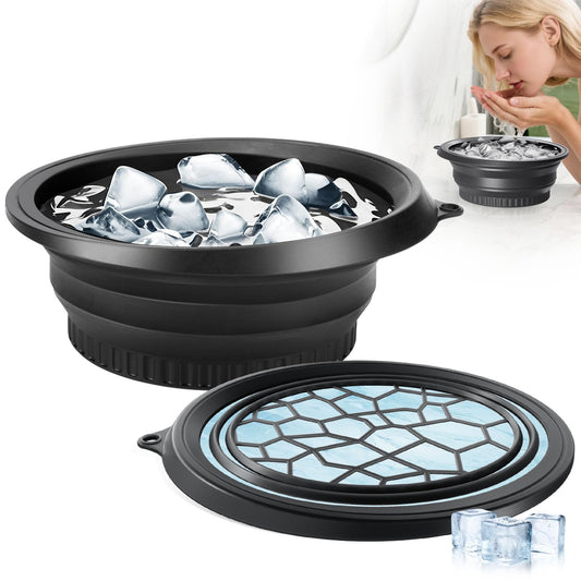 Collapsible Silicone Face Ice Bowl with Built-In Tray – Cold Plunge Therapy for Skin Tightening, Acne Relief & Home Spa (Black)