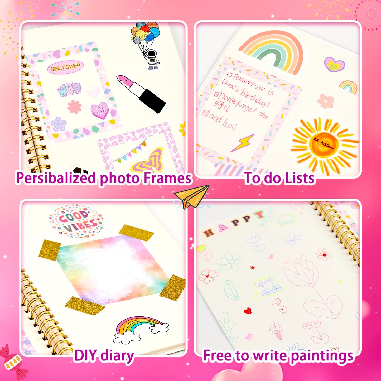 OIHEW 2-PC DIY Journal & Scrapbook Kit for Girls 8-14, Includes Stickers, Stationery, Crafts, Birthday & Christmas Gift Set