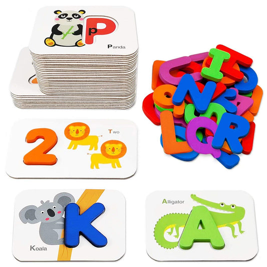 Gojmzo Alphabet Flash Cards & Wooden Blocks, ABC Learning, Numbers & Sight Words Game for Toddlers & Preschool Montessori Educational Toy 3+