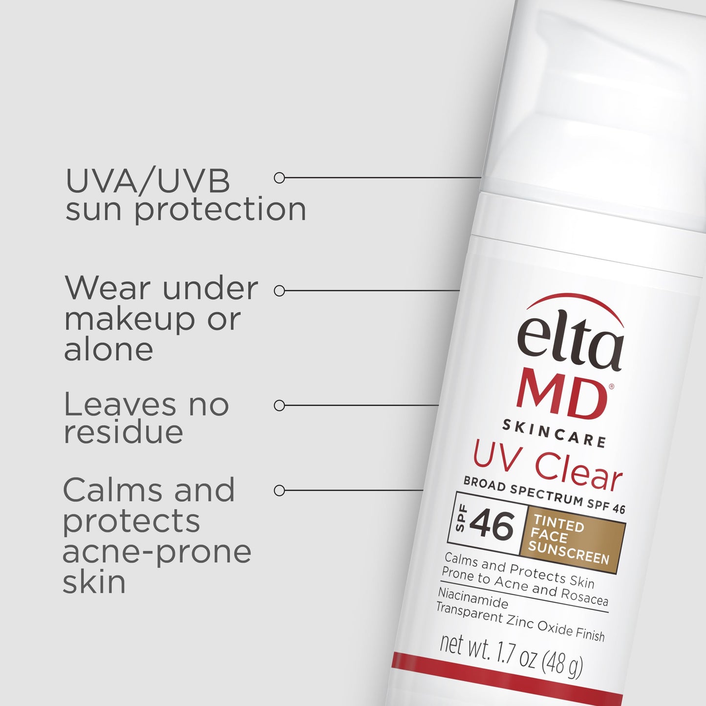 EltaMD UV Clear Tinted Sunscreen for Face, SPF 46 with Zinc Oxide, Oil-Free, Dermatologist Recommended, For Acne-Prone Sensitive Skin, 1.7 oz
