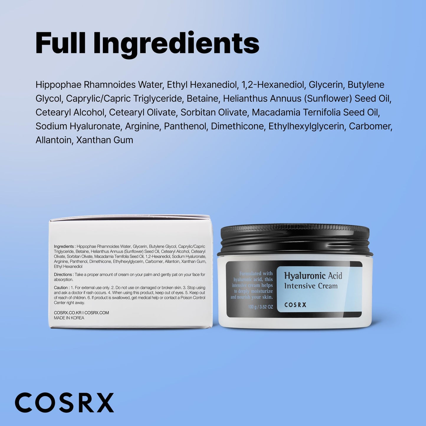 COSRX Hyaluronic Acid Moisturizing Cream 3.52 oz – Long-Lasting Hydration, Sensitive Skin Friendly, Korean Skincare, Paraben & Cruelty-Free