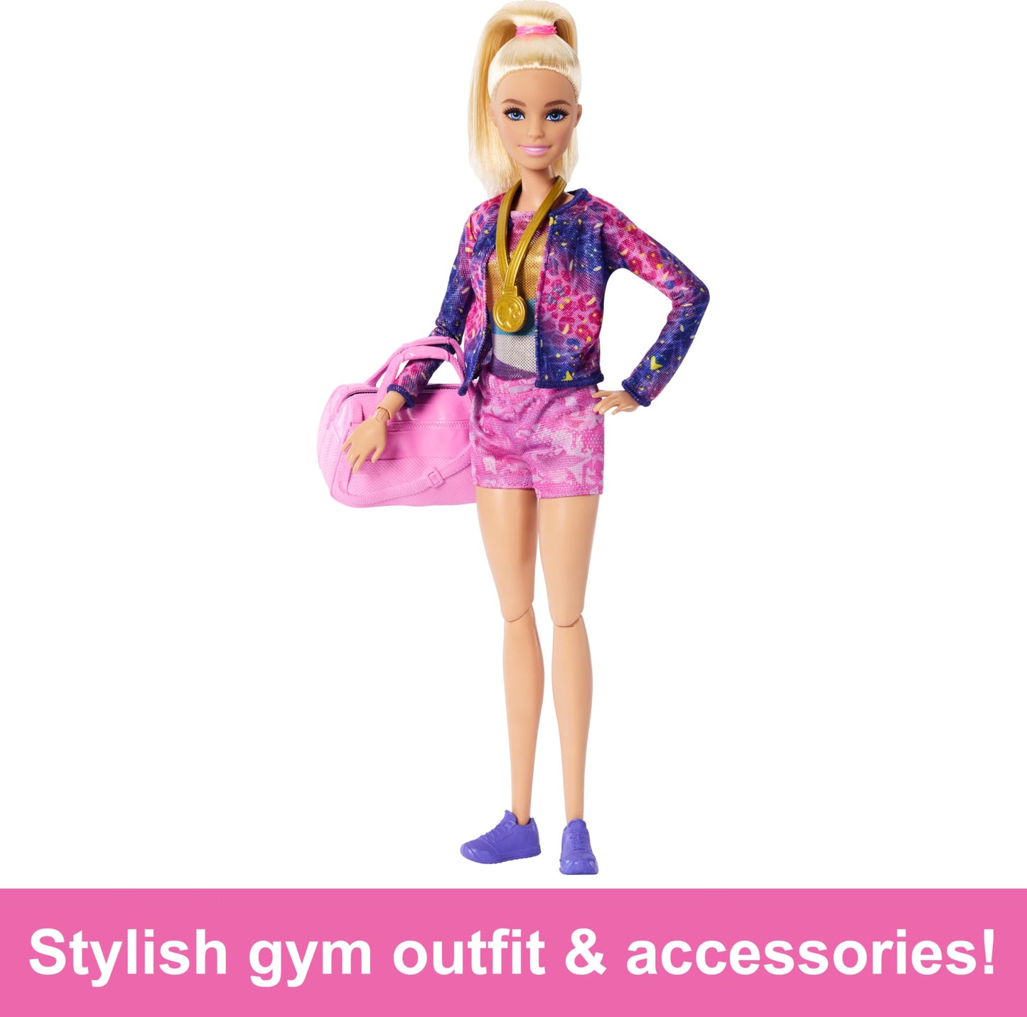 Barbie Gymnastics Doll & Accessories, Playset with Blonde Fashion Doll, C-Clip for Flipping Action, Balance Beam, Warm-Up Suit & More
