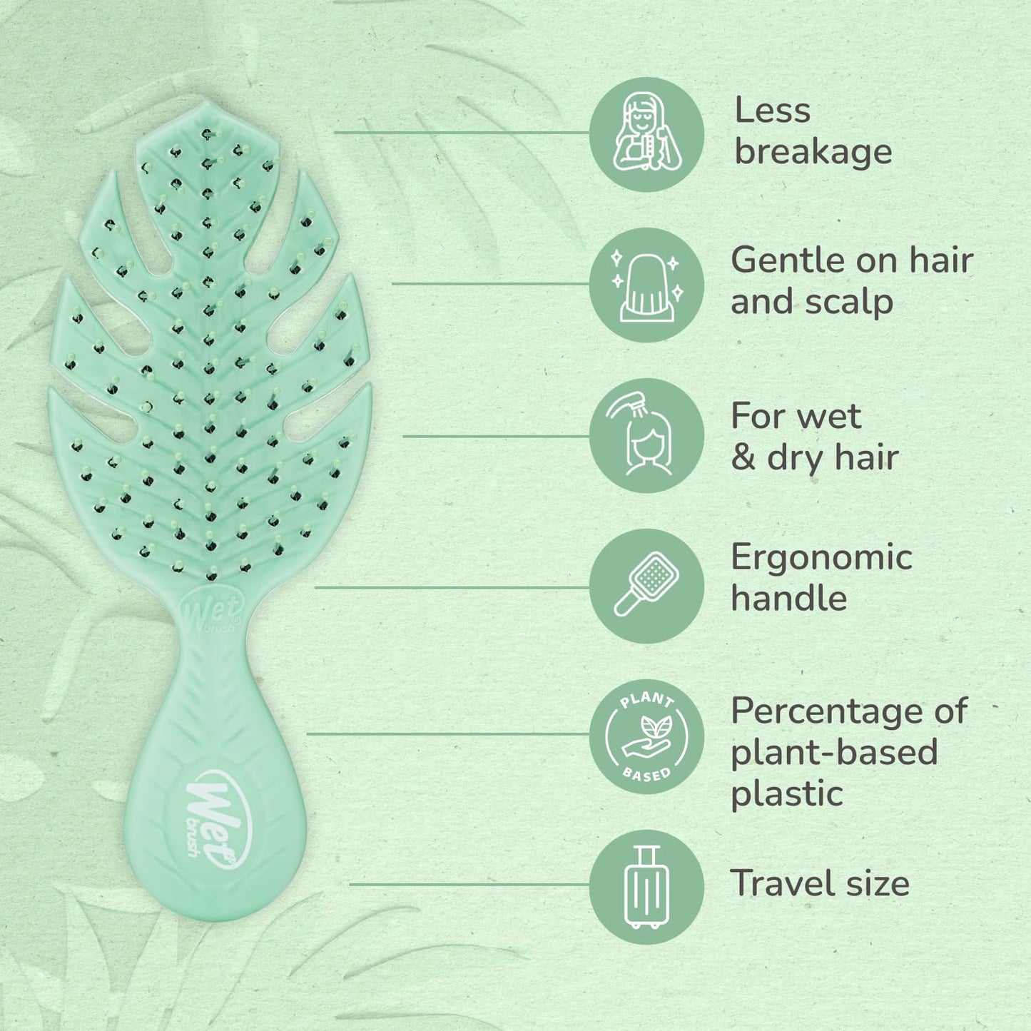 Wet Brush Go Green Mini Detangler - Travel Hair Brush with Ultra-Soft IntelliFlex Bristles - Gently Loosens Knots, Reduces Pain, Breakage & Split Ends