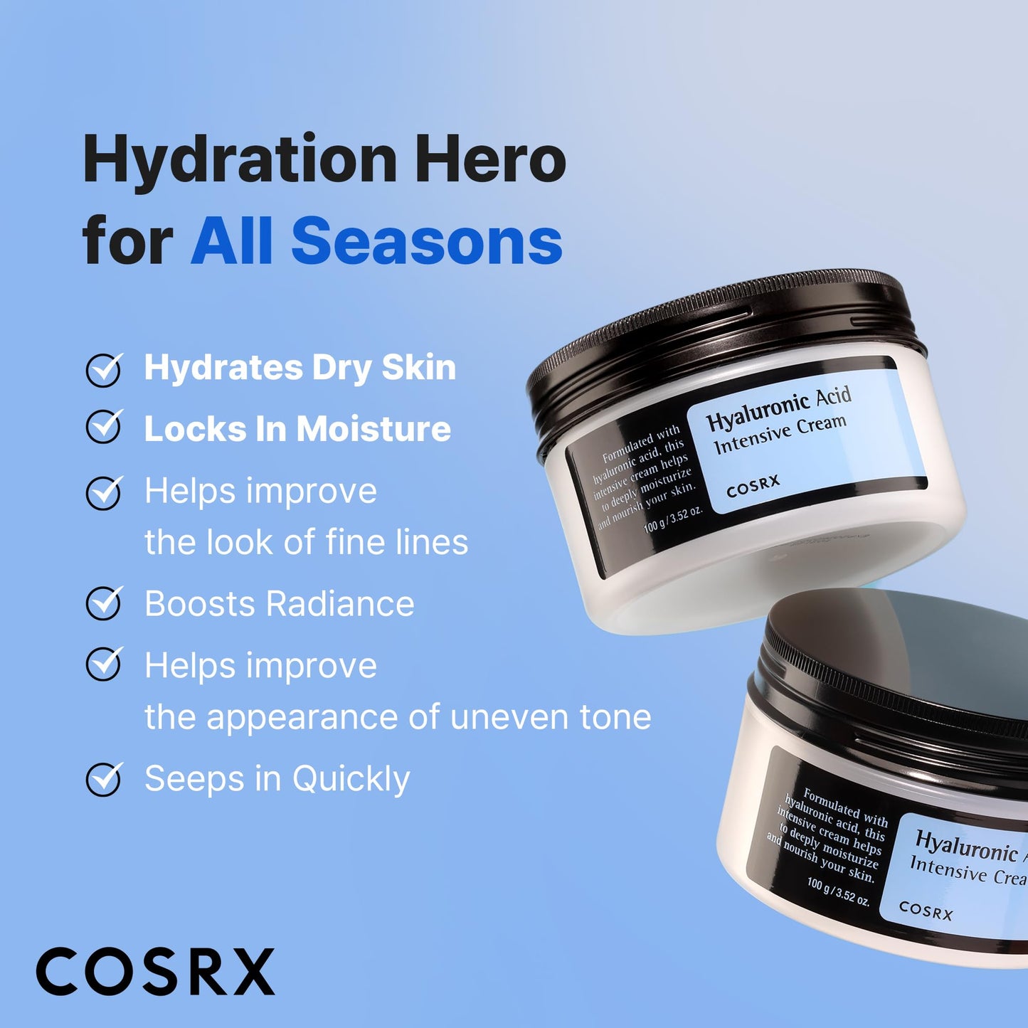 COSRX Hyaluronic Acid Moisturizing Cream 3.52 oz – Long-Lasting Hydration, Sensitive Skin Friendly, Korean Skincare, Paraben & Cruelty-Free