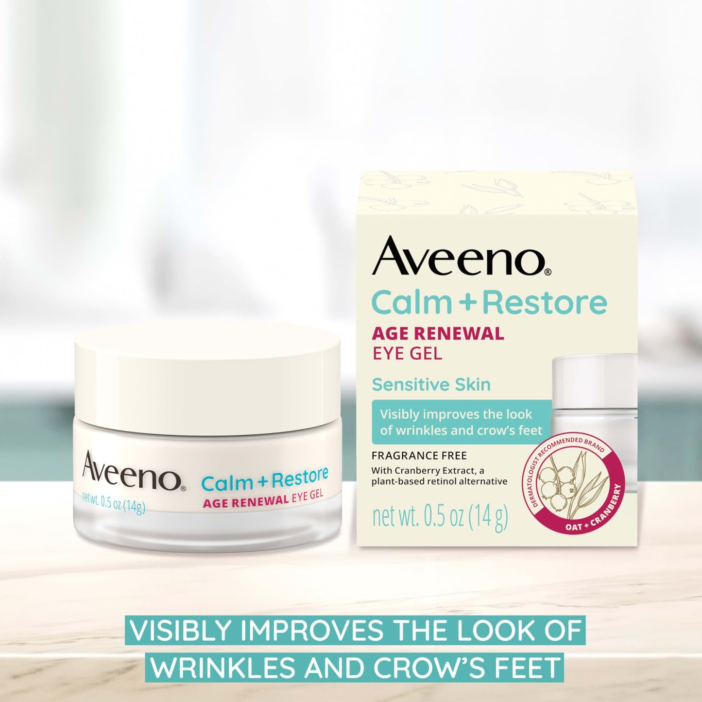 Aveeno Calm + Restore Age Renewal Eye Gel, Anti-Aging Under Eye Cream with Oat & Cranberry, Reduces Wrinkles & Crow's Feet, 0.5 oz