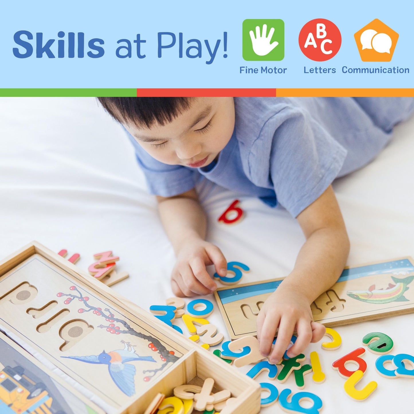 Melissa & Doug See & Spell – Wooden Educational Toy with 8 Double-Sided Boards & 64 Letters, Preschool Learning Activity for Kids Ages 4+