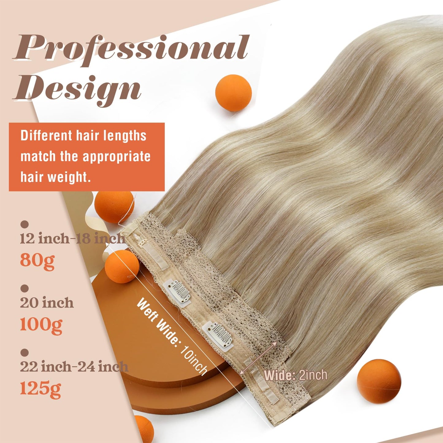 Sunny Hair Invisible Wire Human Hair Extensions – Real Fish Line Extensions Golden Blonde with Medium Blonde Highlights #16/22, 18 Inch
