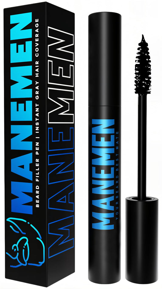 Manemen Beard Filler Pen for Men – Instant Gray Coverage for Beard, Mustache & Brows – Natural Finish, 2-in-1 Formula, Up to 40 Uses (Black)