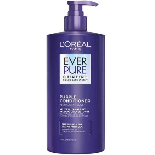 L’Oreal Paris EverPure Sulfate-Free Purple Conditioner for Blonde, Silver & Highlighted Brown Hair, Anti-Brass Toning, 23 fl oz