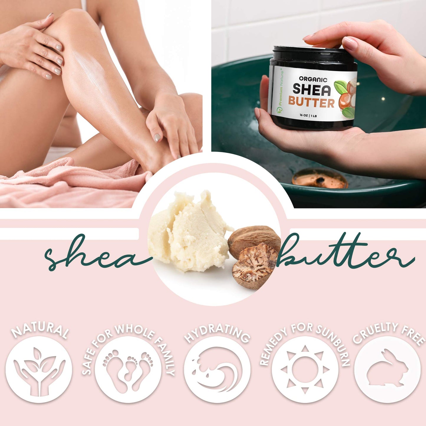 Pure Organic Shea Butter 16oz – Raw, Unrefined, Virgin for Skin, Body, Scar & Stretch Mark Care, African Manteca de Karité