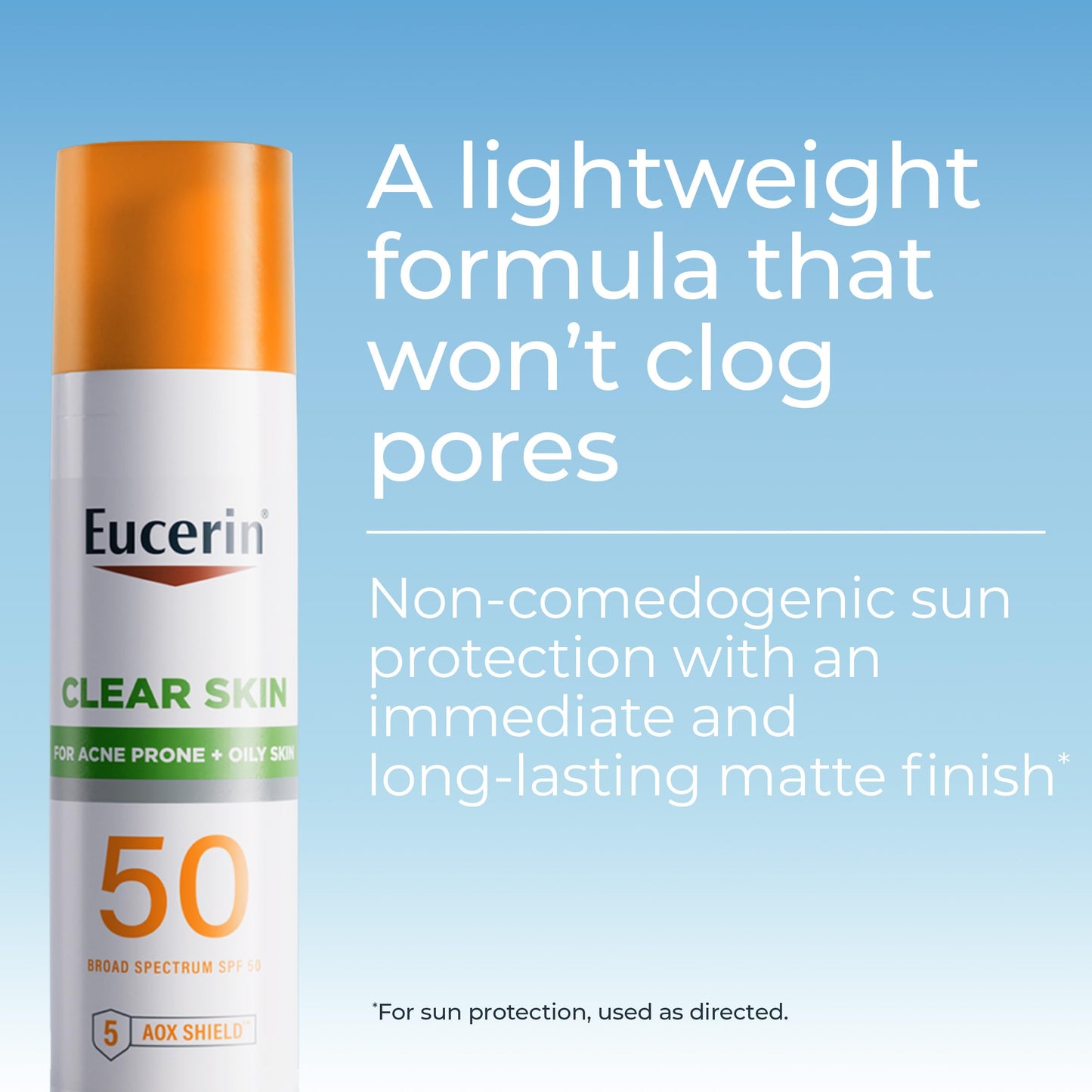 Eucerin Sun Clear Skin Face Sunscreen SPF 50 for Oily & Acne-Prone Skin, Lightweight Oil-Free Mineral Lotion, Hypoallergenic, 2.5 Fl Oz