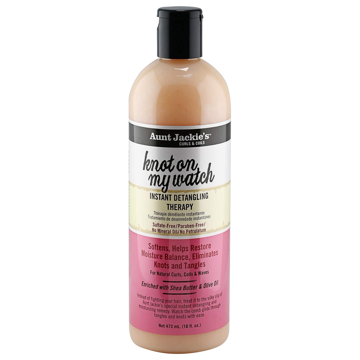 Aunt Jackie's Curls and Coils Knot On My Watch Instant Hair Detangling Therapy for Natural Curls, Coils and Waves, Enriched with shea Butter, 16 oz