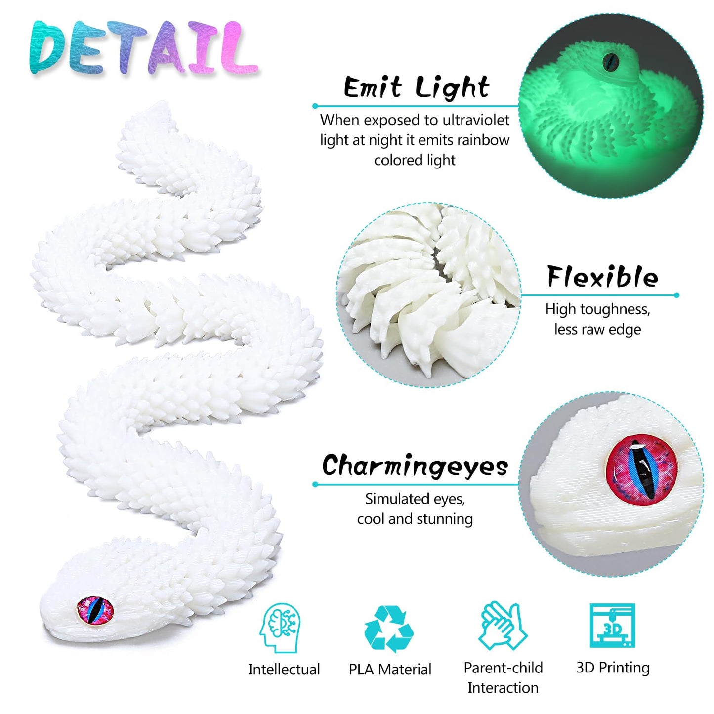 uyrzwek 4 Pcs 12in 3D Printed Flexible Snake Toys, Realistic Animal Figures for Kids, Fidget Toy Set, Home Decor & Halloween Gifts