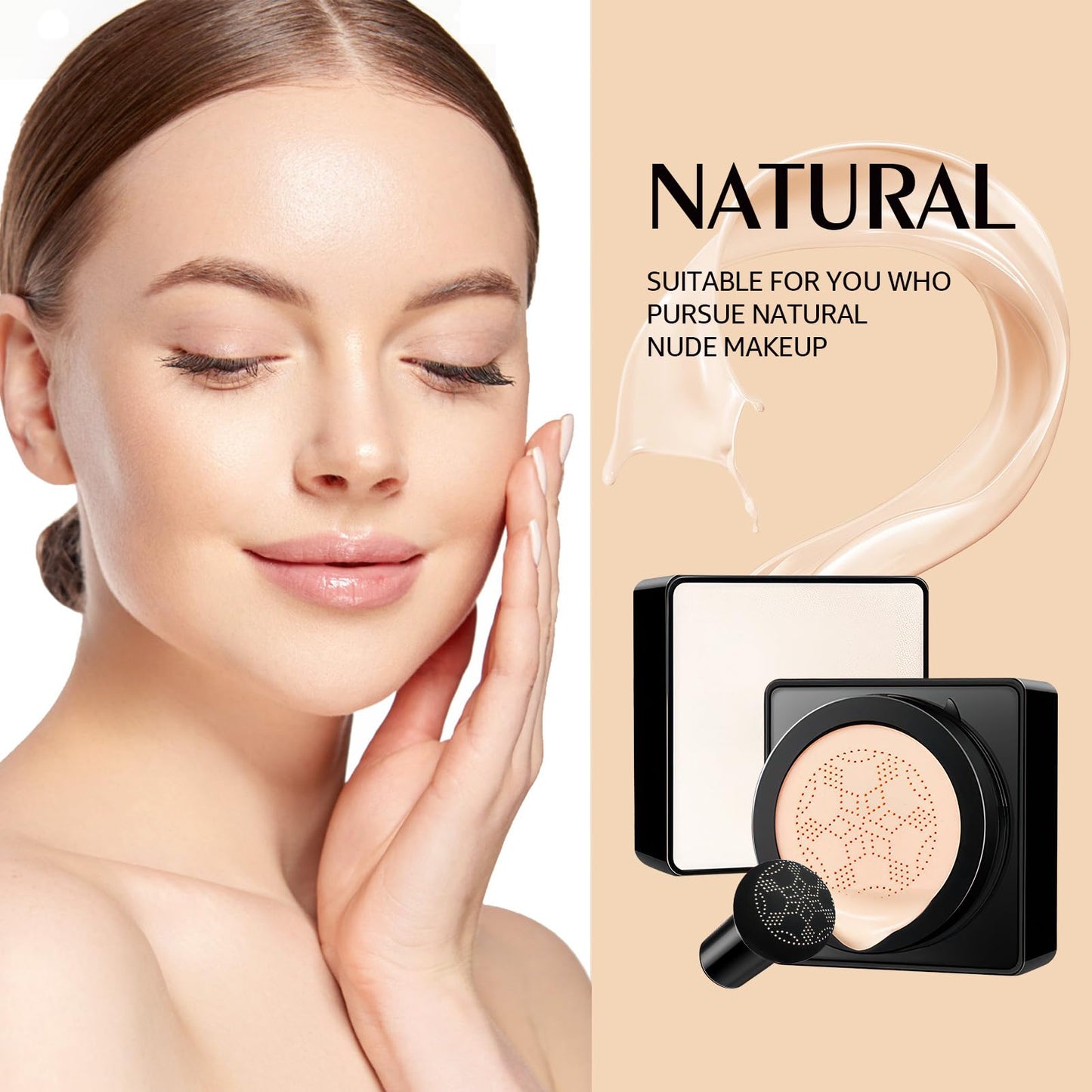 Ursoulney Air Cushion CC Cream – Long-Lasting Brightening BB Cream with Mushroom Applicator, Moisturizing Full Coverage Concealer, 1 PCS