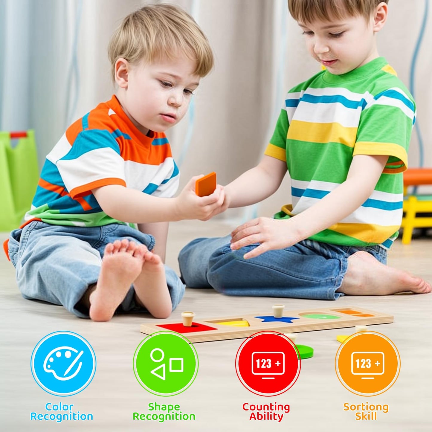 QODOFLR First Jumbo Knob Wooden Shape Puzzles for Toddlers 1-3,Montessori Shapes Sorter for1-2 Year Old,Preschool Learning Peg Puzzle Toys for Baby Kids,1-2 Year Old Boy Girl