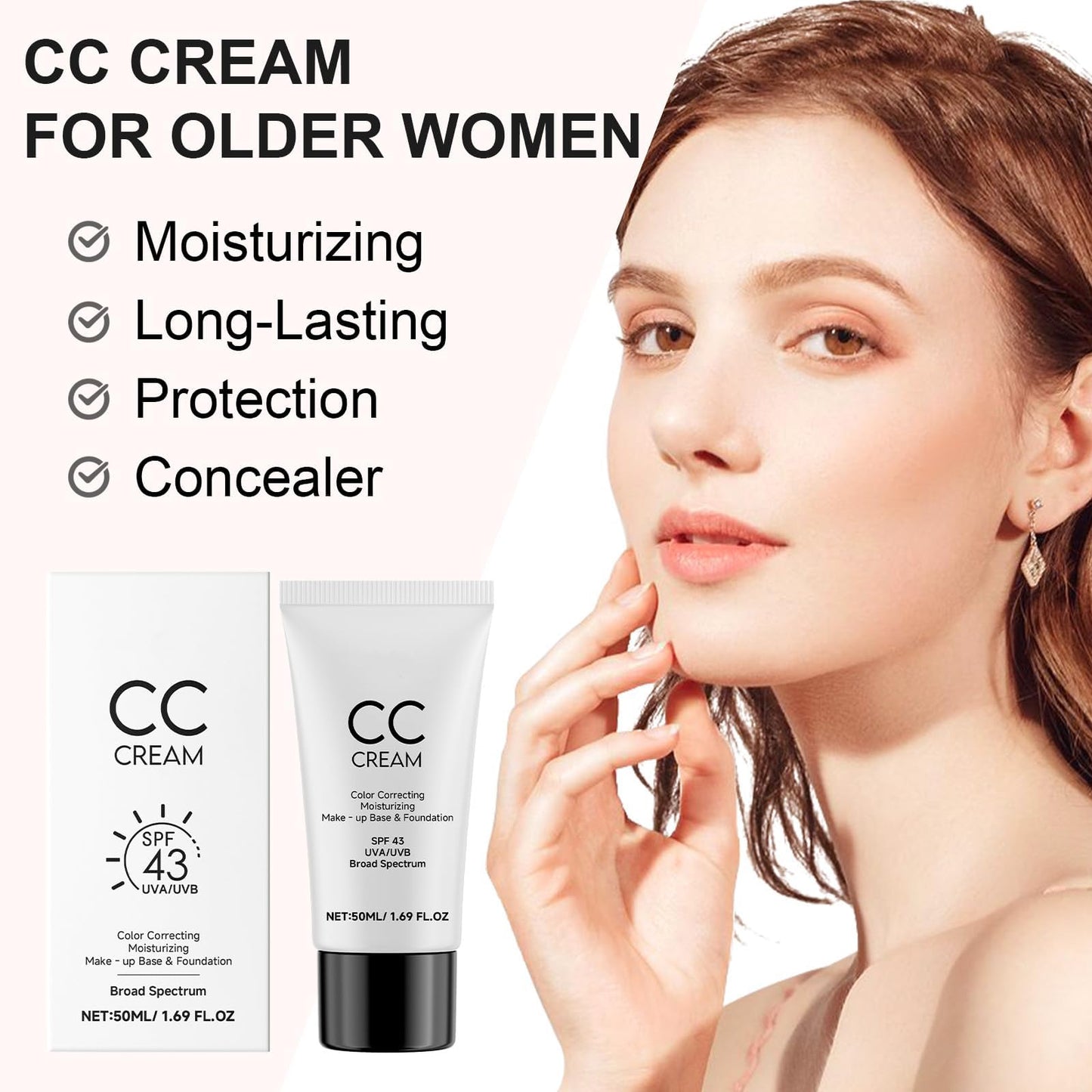 CC Cream for Older Women, CC Cream Skin Tone Adjusting for Mature Skin, Anti-Aging Sunscreen Foundatio with Moisturizer, Full Coverage, Lightweight