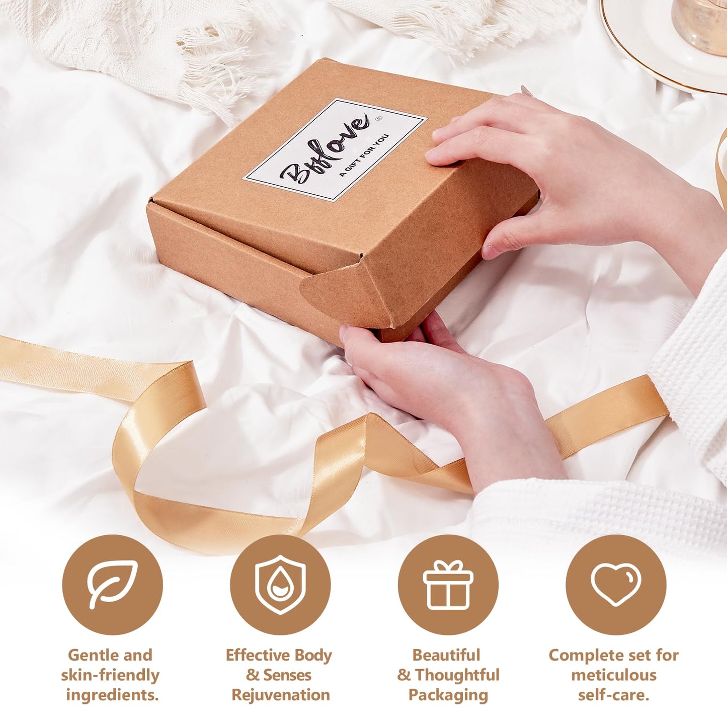 BFFLOVE Gift Set for Women – 5pc Cherry Blossom Spa Kit with Massage Oil, Scented Candle, Bath Salts & Hand Cream, Birthday Gifts for Her