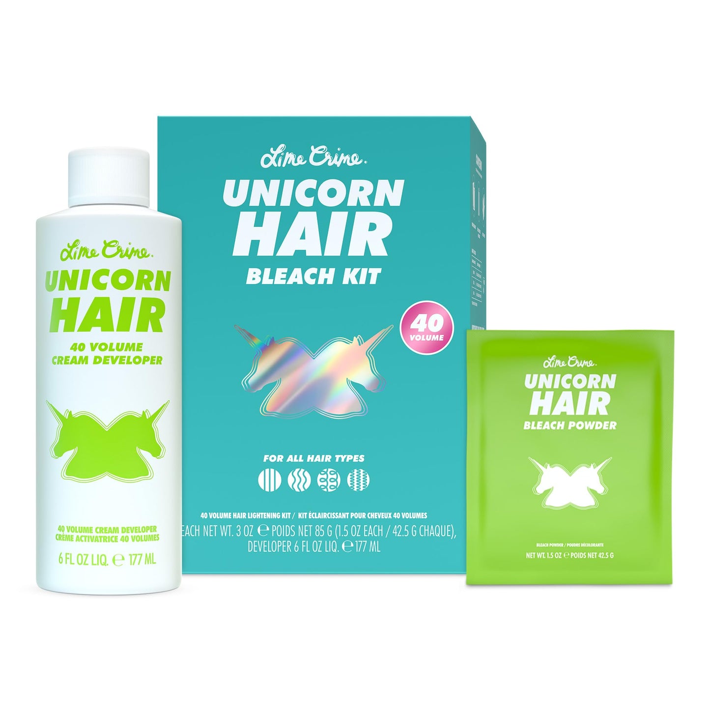 Lime Crime Unicorn Hair Bleach Kit - Includes 40 Volume Cream Developer & Bleach Powder - Lightener for Dark Hair - Bleaching Powder Lightening Kit