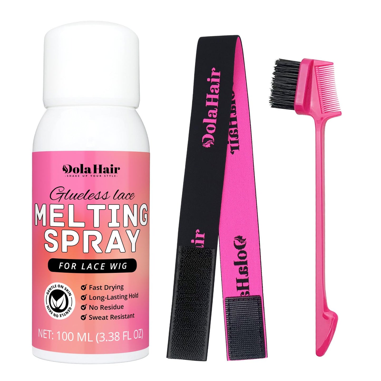 Dolahair Lace Melting Spray for Glueless Wigs – Strong Hold Adhesive Spray with Lace Band & Brush – Invisible Bond for Natural Look