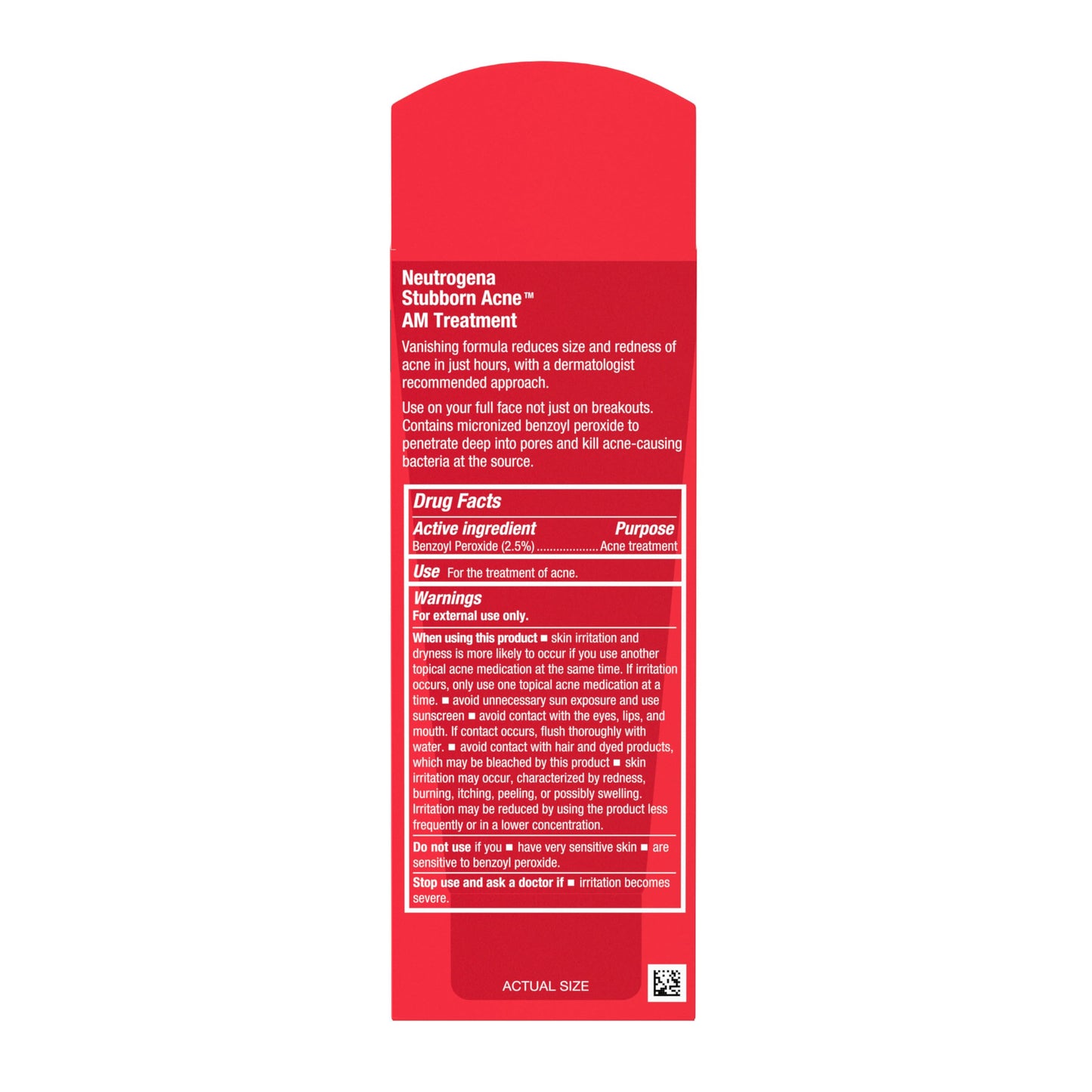 Neutrogena Stubborn Acne AM Treatment - 2.5% Benzoyl Peroxide, Oil-Free, Reduces Breakout Size & Redness, Paraben-Free, 2 oz