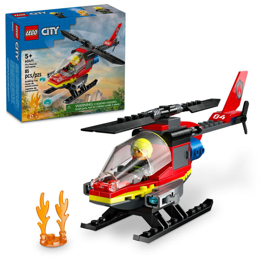 LEGO City Fire Rescue Helicopter 60411 – Building & Pretend Play Toy with Firefighter Minifigure, Birthday Gift for Kids 5+