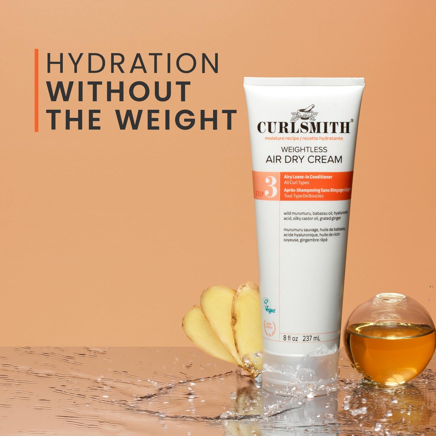 CURLSMITH - Weightless Air Dry Cream - Vegan Leave-In Conditioner for Any Hair Type, Smooths Hair (8 fl oz)