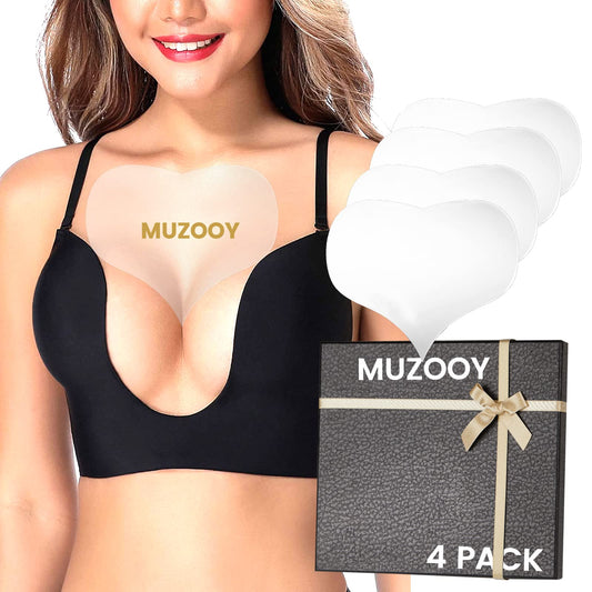 Muzooy 4-Pack Chest Wrinkle Pads – Reusable 100% Medical Grade Silicone Décolleté Anti-Wrinkle Patches, Overnight Skin Smoother
