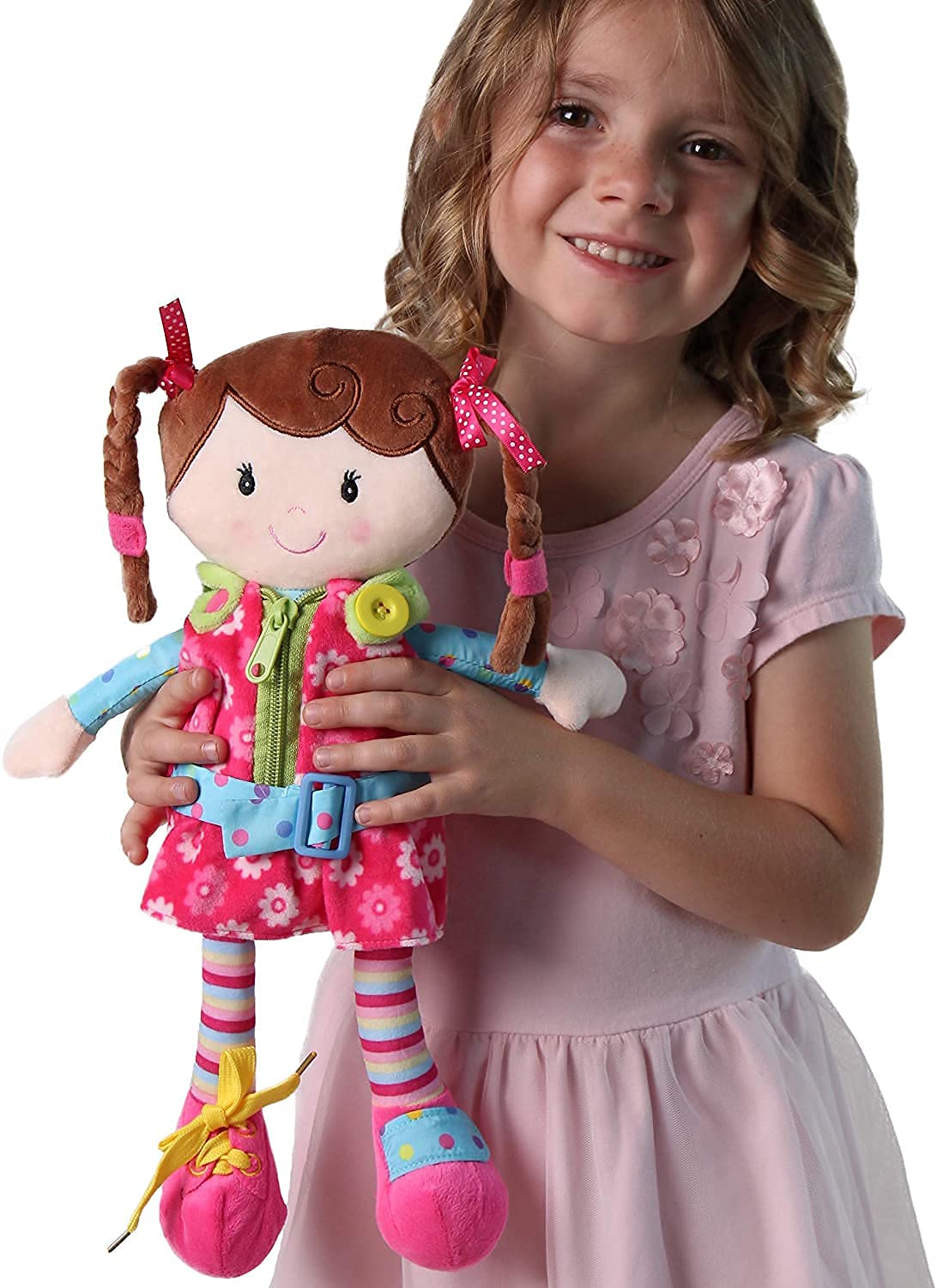 Snuggle Stuffs Sugar Snap Plush Learn to Dress Doll for Toddlers - 15" - for 2 Year Old Girl - Montessori