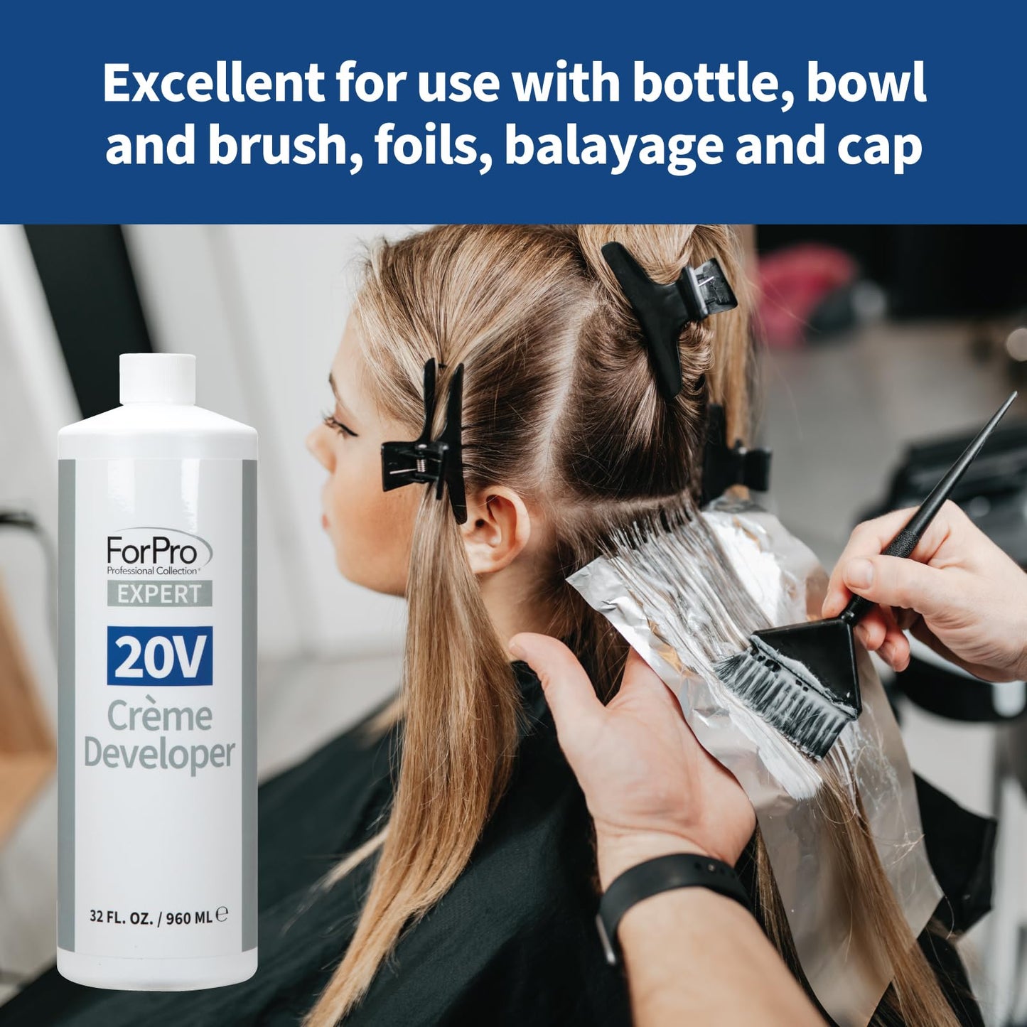 ForPro Expert 20 Volume Crème Developer for Hair Lightening, Gray Coverage & Color Deposit with Standard Lift, 32 Fl Oz