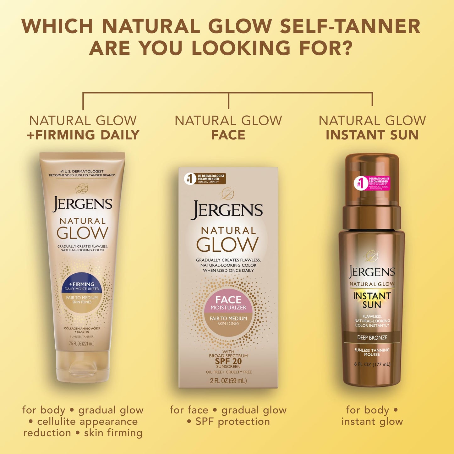 Jergens Natural Glow + Firming Self-Tanner Lotion for Fair to Medium Skin – Sunless Moisturizer with Collagen & Elastin, Reduces Cellulite, 7.5 Fl Oz