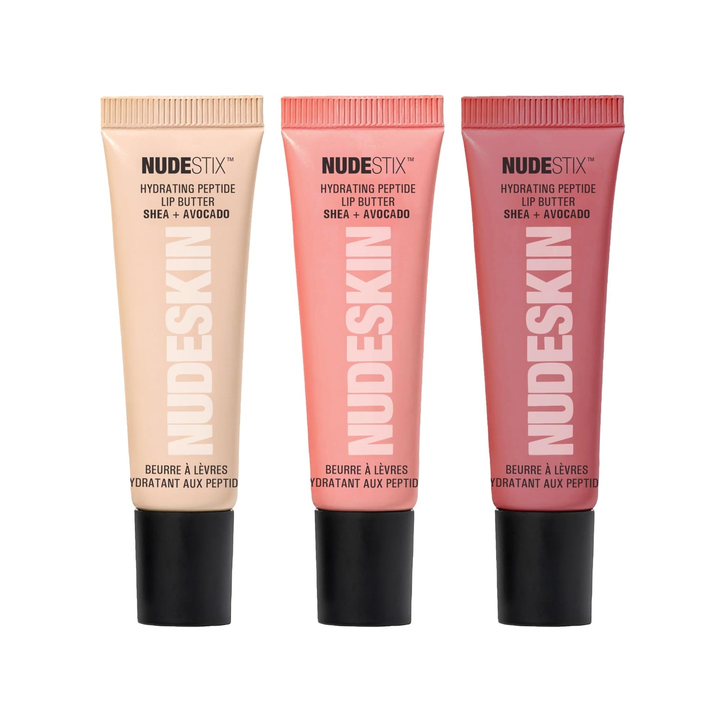 Nudestix Hydrating Peptide Lip Butter Tint Set – 3-Piece Glossy Lip Balm Kit with Avocado, Shea Butter & Peptides for Plump, Moisturized Lips